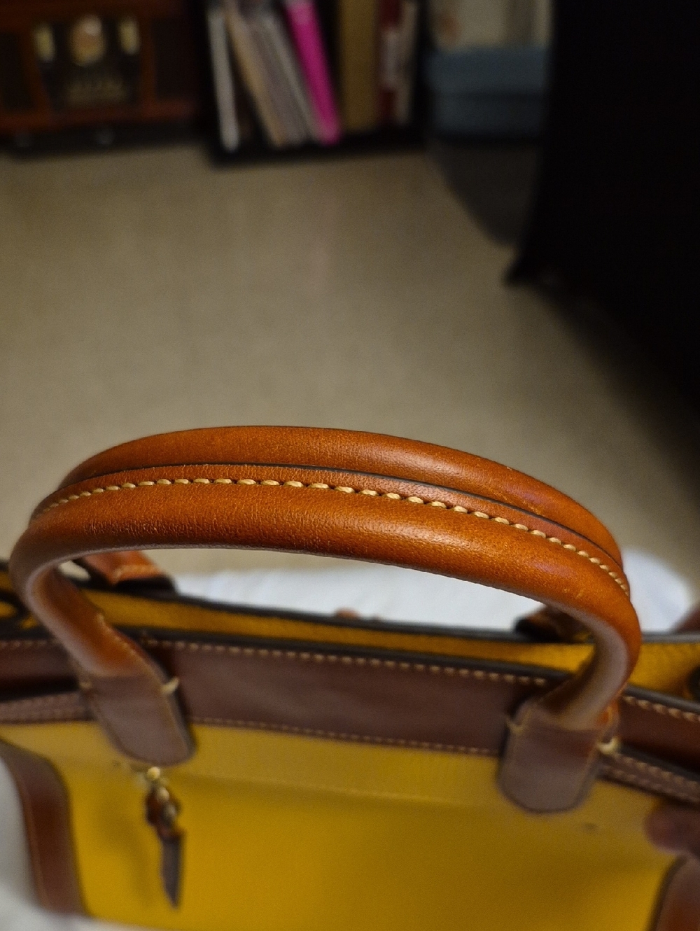 Dooney & Bourke Yellow and Brown Pebbled Leather Satchel (Dustbag Included) - Picture 10 of 14